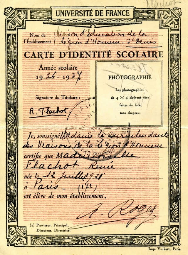 Carte d'identité scolaire de Renée