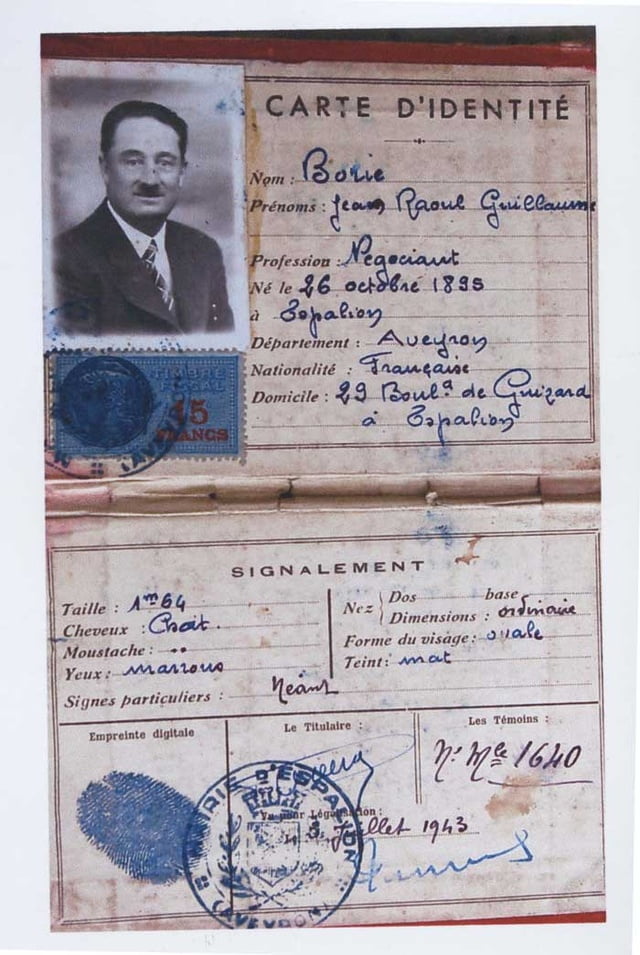 Carte d'identité Raoul Borie