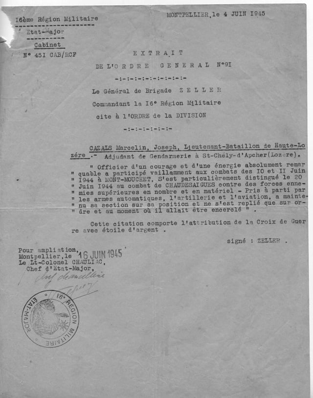 Citation Croix de guerre