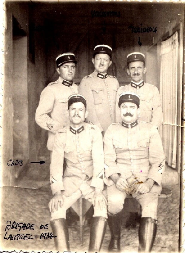 Brigade de Lautrec 1935. Au premier Rang : Gendarme Cazes  et le Chef  Farssac.     Au second Rang : Gendarmes  Burlats, Vayssette, Treilhou.