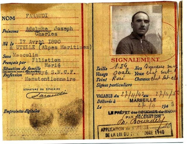 Carte d'identité de Adolphe Faraudi