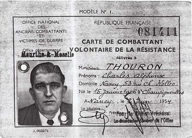 THOURON Charles Carte de Résistant